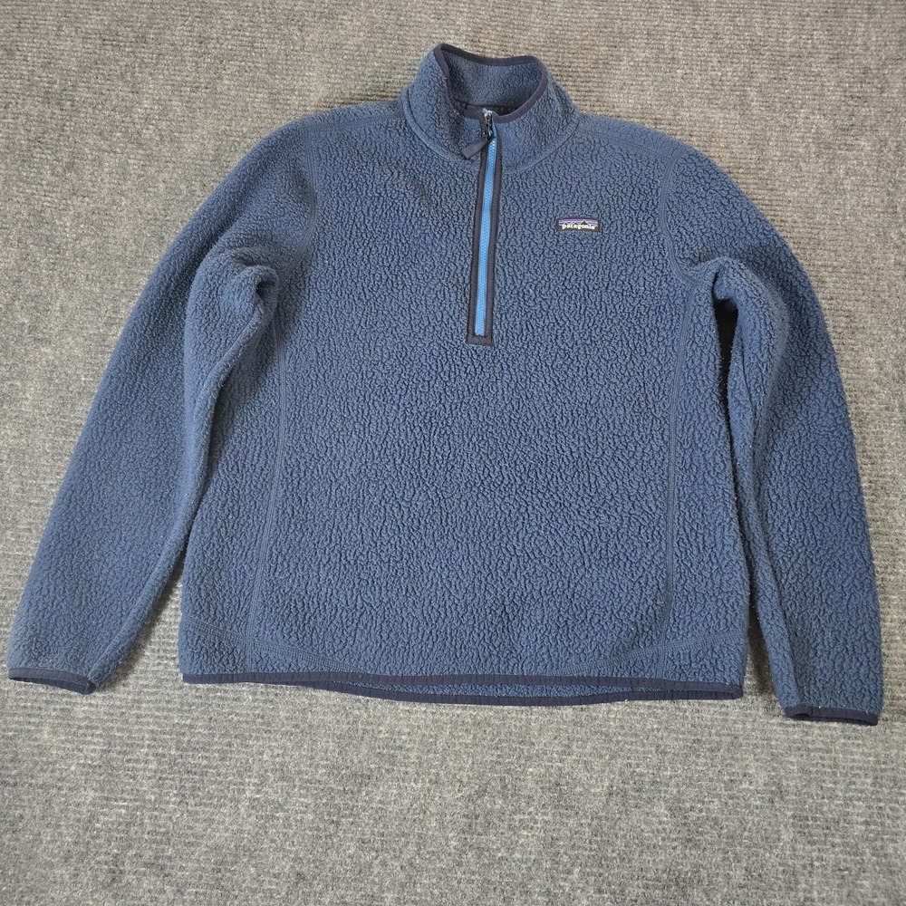 Patagonia Sz XL Women 1/4 Zip Better Sweater Retro Pile Fleece Jacket Navy Blue